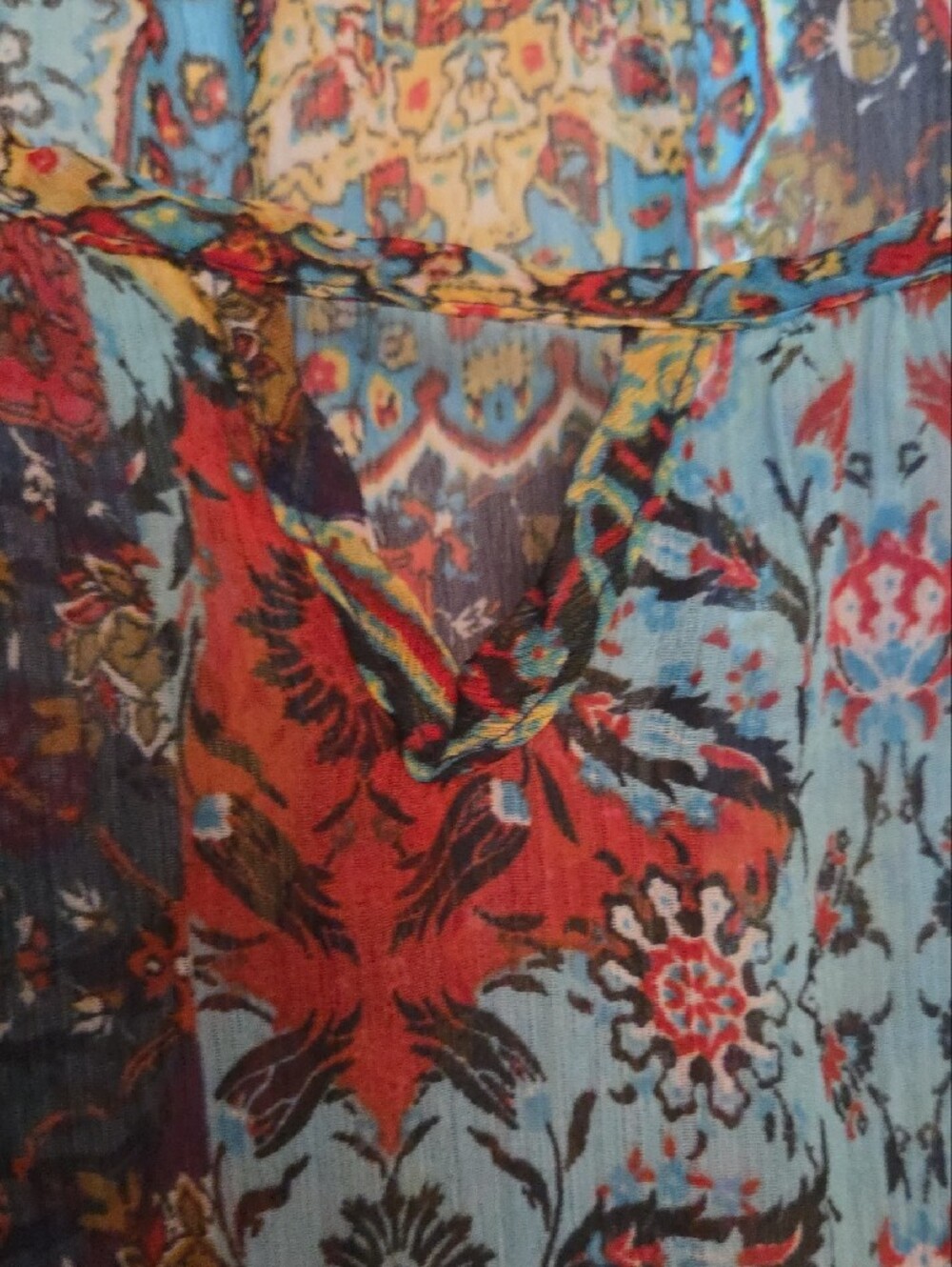Boho Patchwork Scoop-Neck Tunic Top in Multicolor - Picture 4 of 7